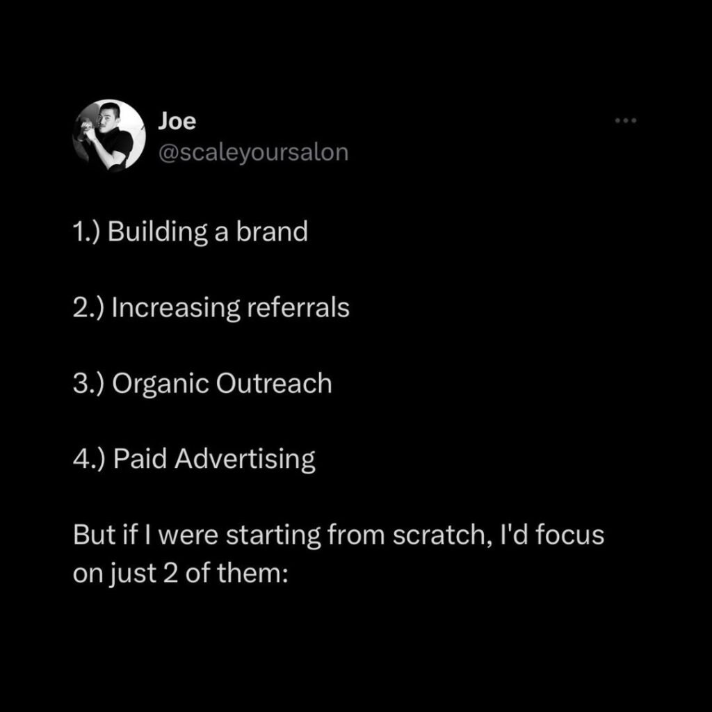 These 4 methods are: 1.) Building a brand 2.) Increasing referrals 3.) Organic Outreach 4.) Paid Advertising